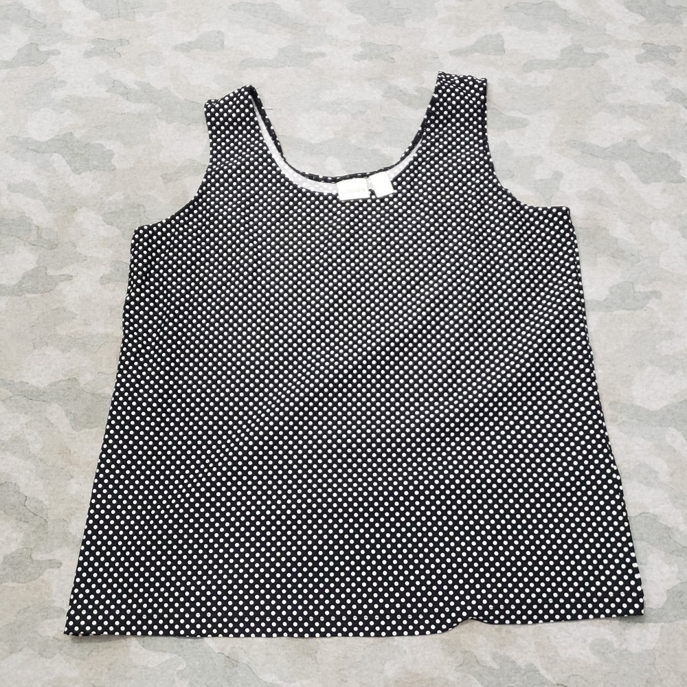 Chico's Tank Top Womens 3 Black Pullover Sleeveless Polka Dot